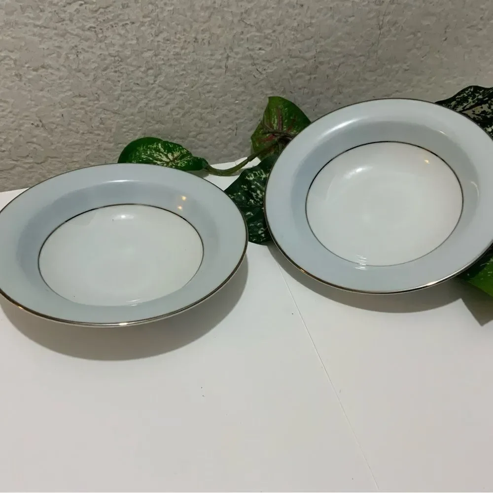 Noritake Bluedale 5533 SALAD BOWL Set of 2  Light Blue Rim Vintage 1950’…